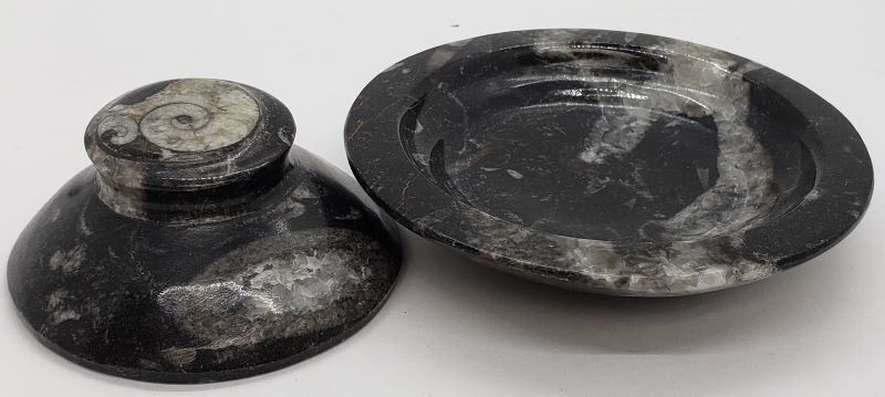 Bowl, Orthoceras Fossil w/lid 4in. diameter