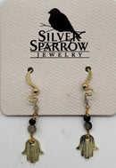 Earrings, Gold Dangle w-Hamsa