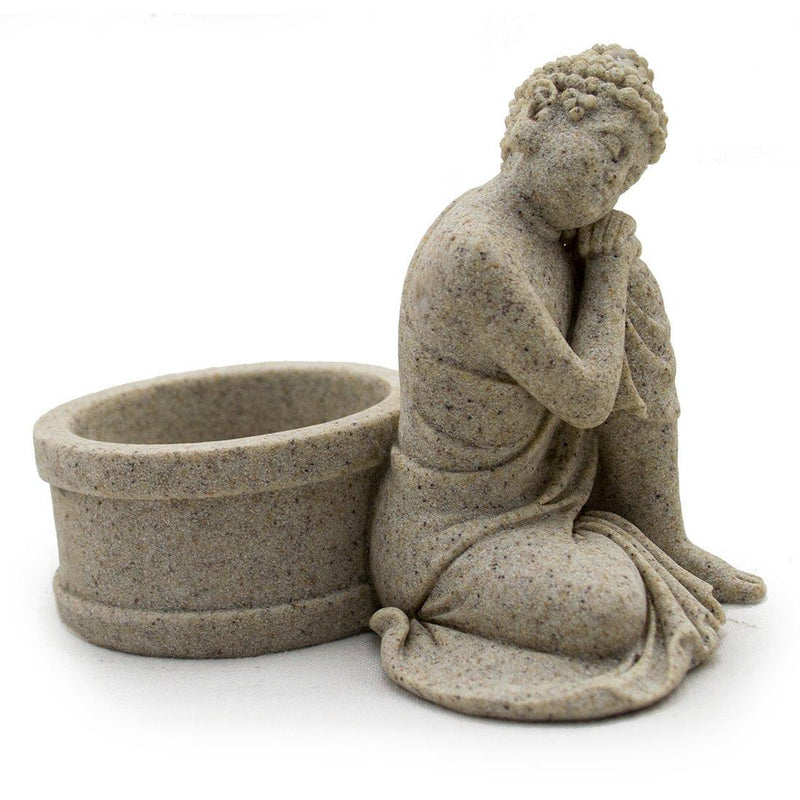 Candle Holder, Buddha Sandstone/Cast Resin - ForHeavenSake