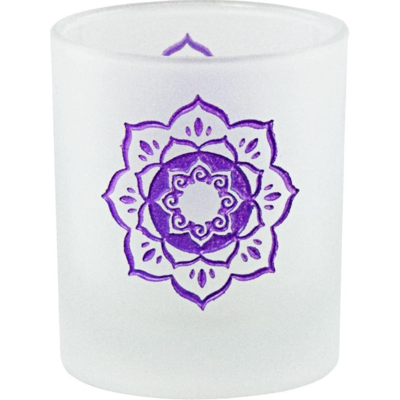 Candle Holder, Etched Glass Votive-Lotus