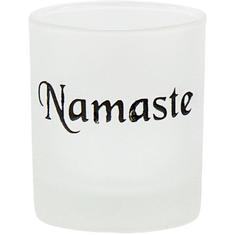 Candle Holder, Etched Glass Votive-Namaste / Black - ForHeavenSake