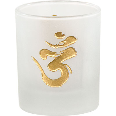 Candle Holder, Etched Glass Votive-OM/Gold