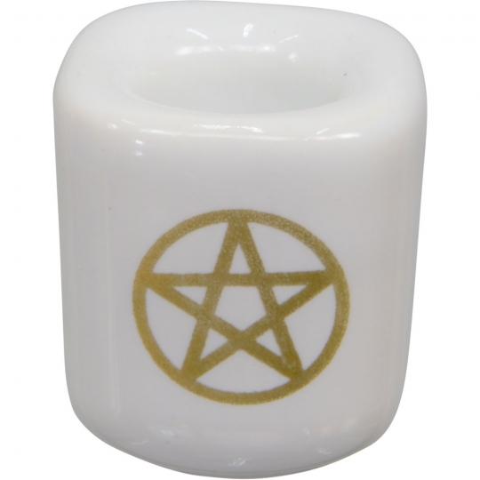 Candle Holder, Porcelain w/Pentacle Small - ForHeavenSake