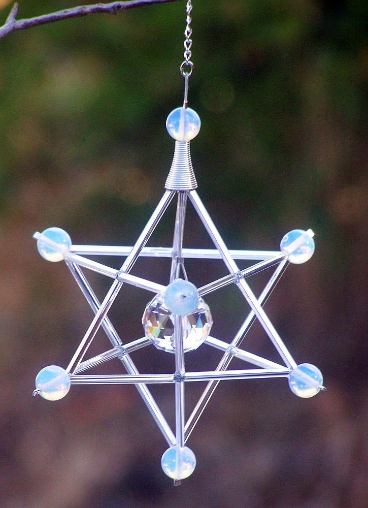 Pendulum-Gem Star Merkaba w/Large 10mm Opalite Beads