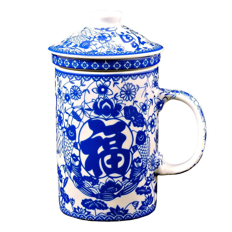 Mug, Blue/White Strainer - Good Fortune