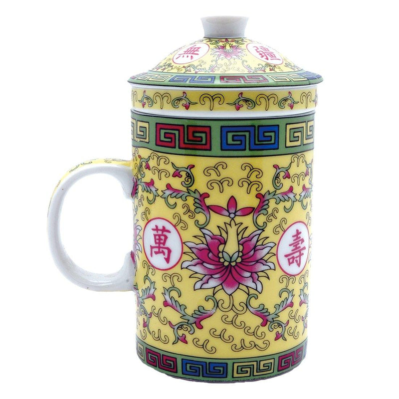 Tea Cup, w/ Strainer, Traditional/Yellow Ceramic - ForHeavenSake