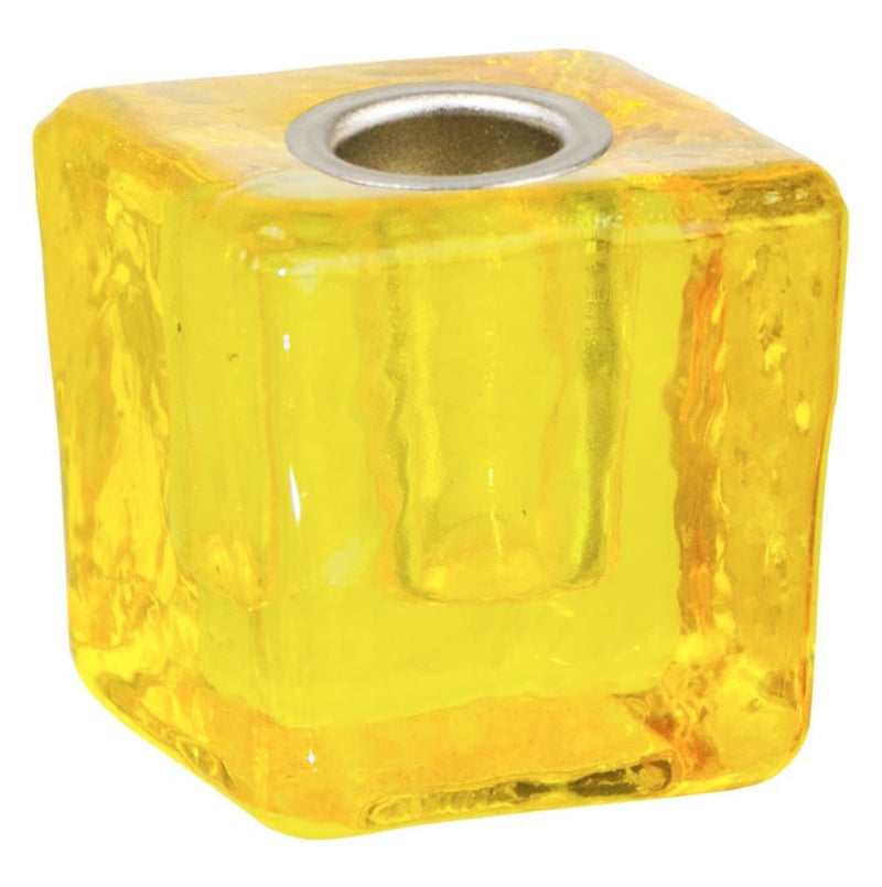 Candle Holder, Mini Glass Cube w/Metal Insert