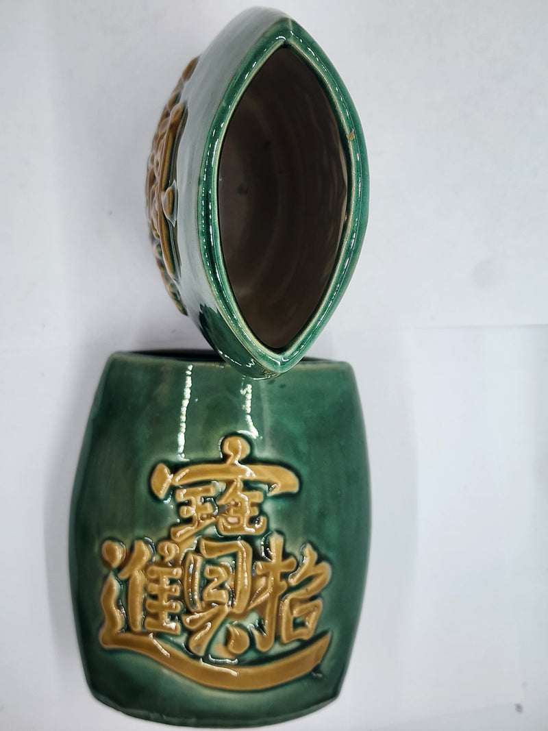 Bowl, Ceramic Oblong Chinese Symbols 3" wide x 2" long x 5" tall