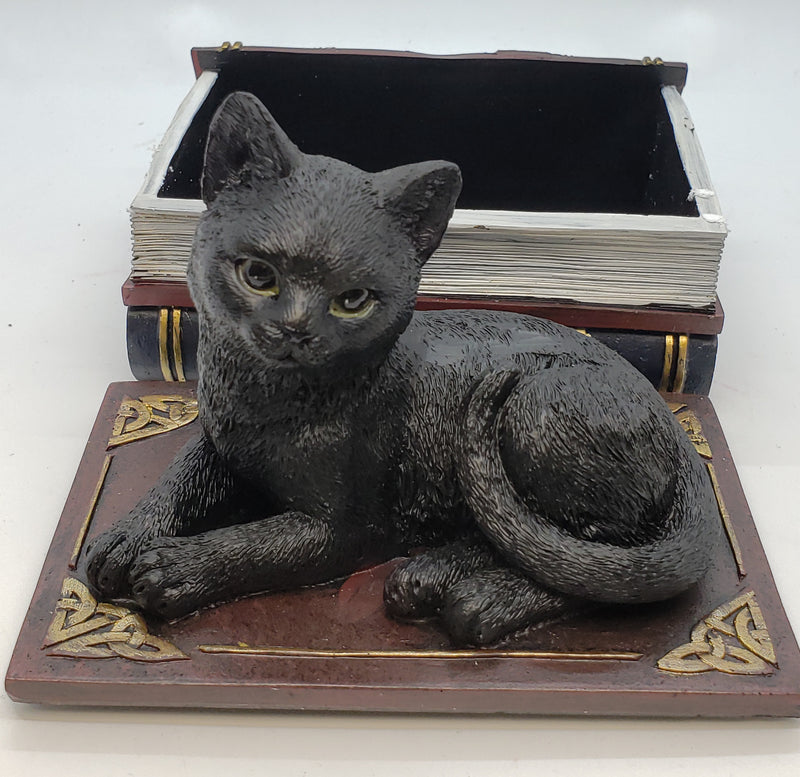 Box, Black Cat Sitting on Books  4.45 x 3.3 x 4.6