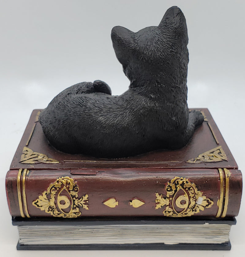 Box, Black Cat Sitting on Books  4.45 x 3.3 x 4.6