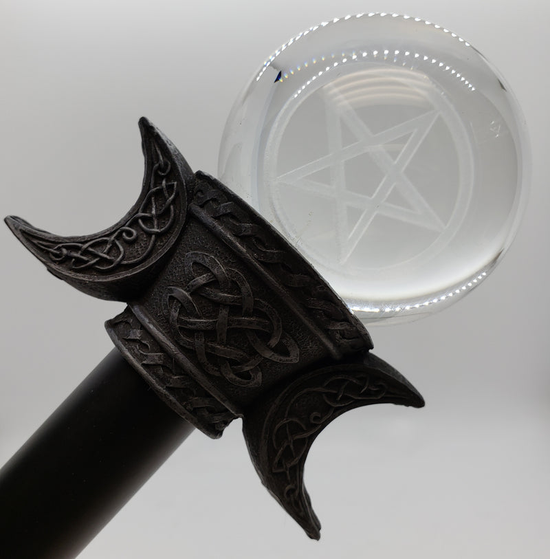 Cane, Pentagram Walking Laser etched sphere with LED