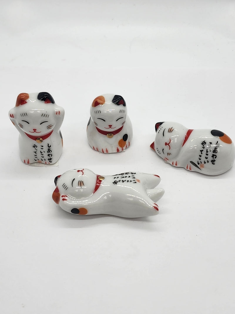 Cat, Lucky White Miniature 1" Figurines (Chopstick Holder)