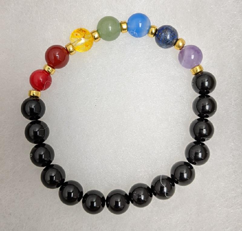 Bracelet, 7 Chakra Stone 8mm Gold