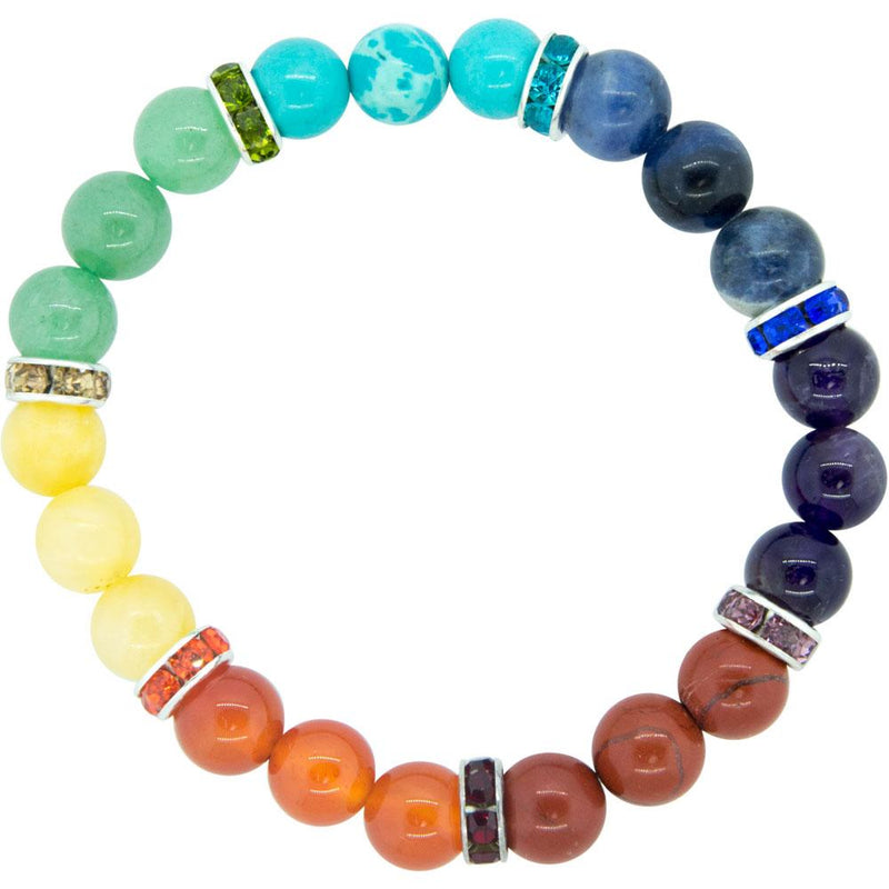 Bracelet, 7 Chakra w/Round Spacer on elastic band