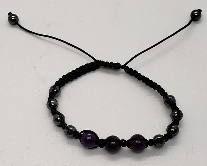 Bracelet, Amethyst 8mm - braided / adjustable