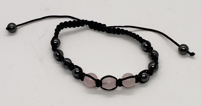 Bracelet, Quartz/Rose 8mm - braided / adjustable