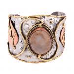 Bracelet, SilverTone w/ Copper Leaves Swirl Cuff