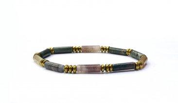 Tube Bead Bracelet with Hematite Spacers – Assorted 6-8mm long Stones