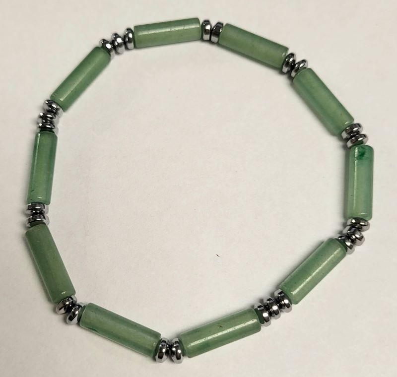 Tube Bead Bracelet with Hematite Spacers – Assorted 6-8mm long Stones