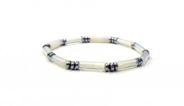 Tube Bead Bracelet with Hematite Spacers – Assorted 6-8mm long Stones