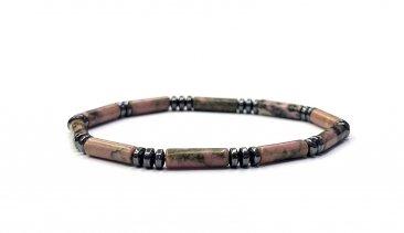 Tube Bead Bracelet with Hematite Spacers – Assorted 6-8mm long Stones
