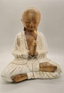 Buddha, Praying 10x8.5x5.5in.  Hand carved. White-wash
