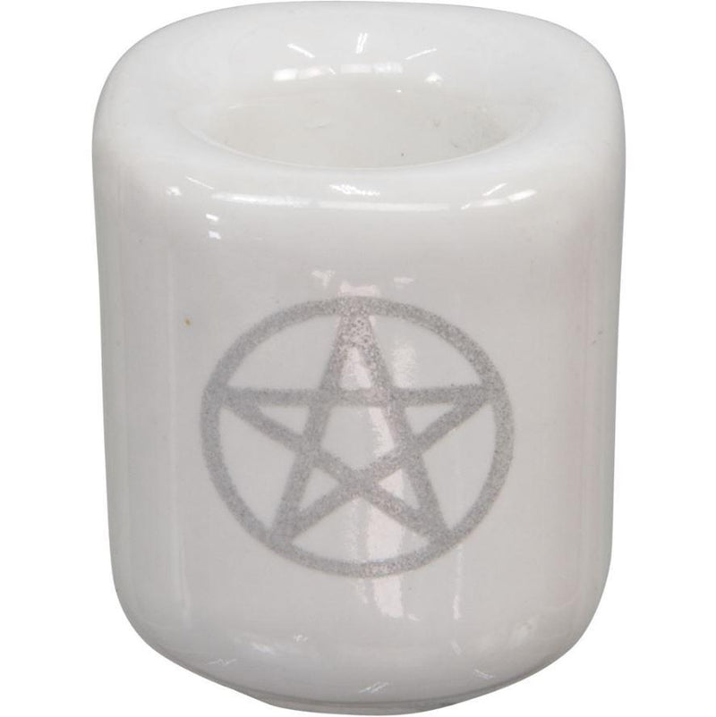 Candle Holder, Porcelain w/Pentacle Small