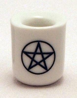 Candle Holder, Porcelain w/Pentacle Small