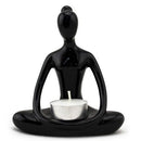 Candle Holder, Yoga Lady - Black Ceramic