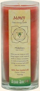 Candle Pillars, Chakra Jar 11oz. Red Money Chakra Energy candle