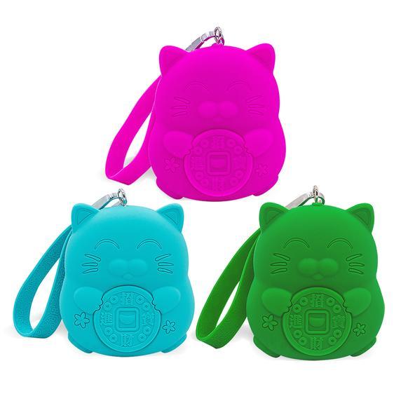 Coin Purse, Silicone Lucky Cat Assorted Colors