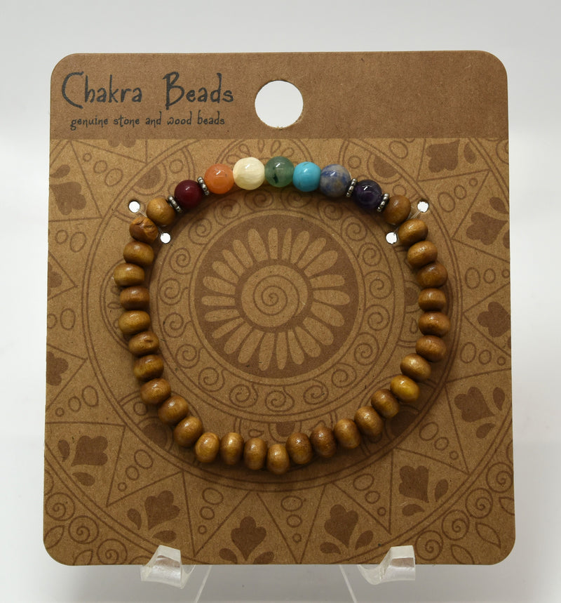 Bracelet, Chakra Stone/Wood 8mm beads