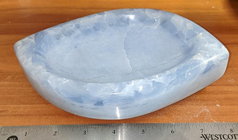 Dish, Blue Calcite, Leaf Shape  Approx.8x5in.