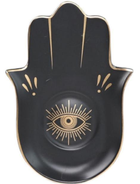 Dish, Evil Eye/Black Ceramic w/Gold Trim