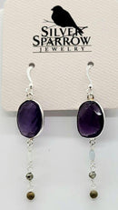 Earrings, Amethyst Bezel w-Baubles SS