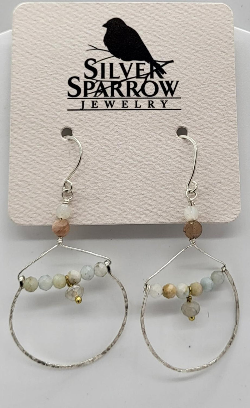 Earrings, Chanelier w-Amazonite, Sunstone & Quartz Sterling Silver