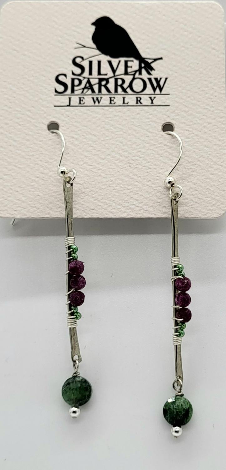 Earrings, Hand-Forged Drop w-Ruby & Zoisite
