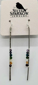 Earrings, Handforged Sterling Silver Drop w-Chakra Stones