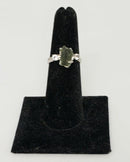 Earrings, Moldavite Triangle Dangle faceted Studs w/garnets SS