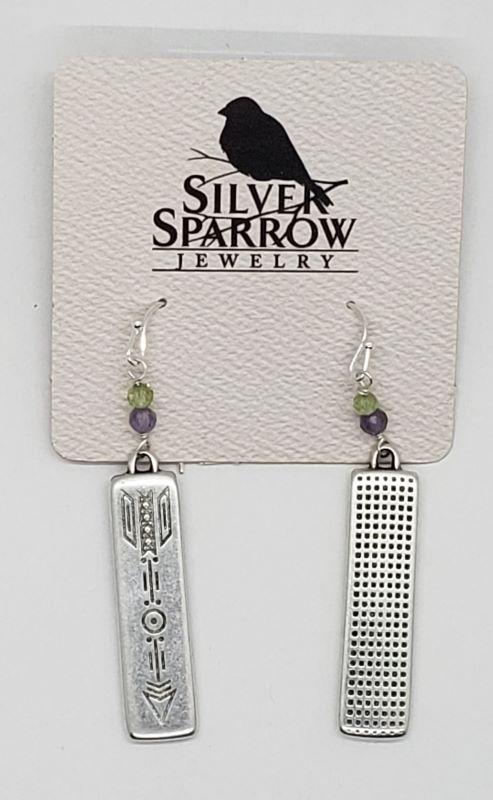 Earrings, SS Arrows w-Amethyst  & Peridot Gemstones