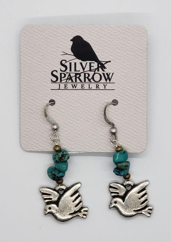 Earrings, SS Birds w-Turquoise