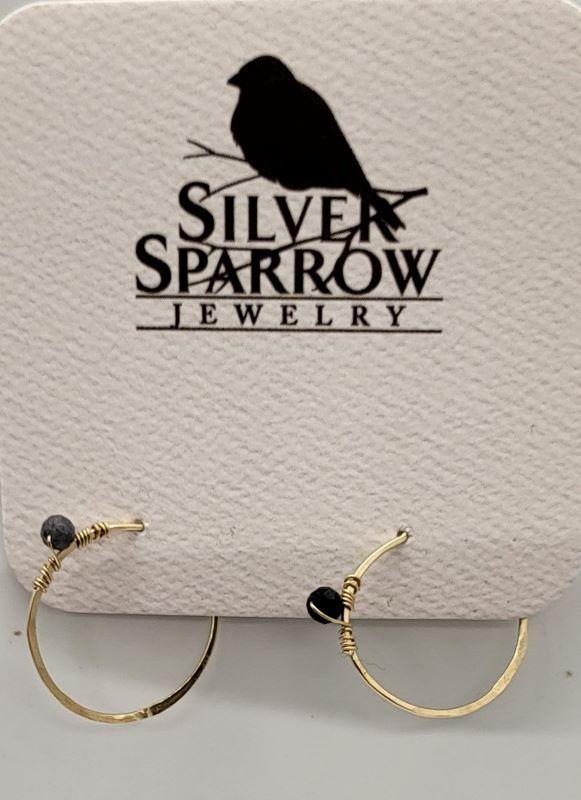 Earrings, Sapphire Stones on Gold Locking Hoops