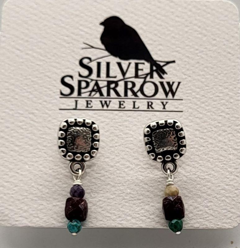 Earrings, Sterling Silver Post  w-Mixed Stones