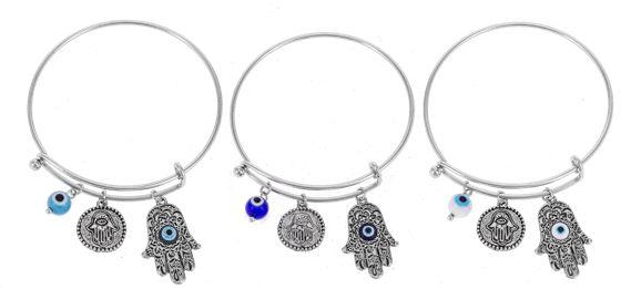 Evil Eye Bangle With Hamsa Charm