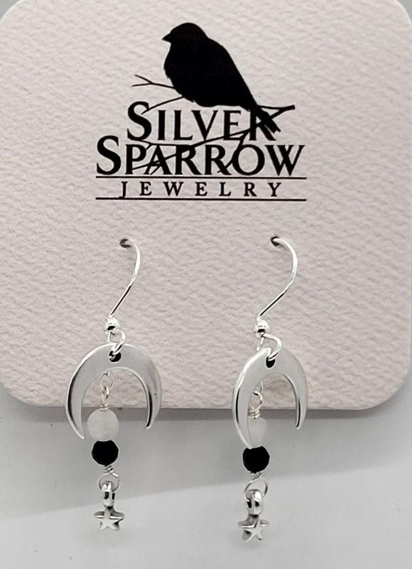 Earrings, Silver Dangle w-Cres