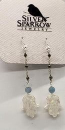 Earrings, Hamsa Hands in White