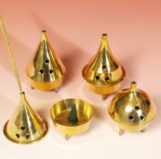 Incense Holder, Cone Brass Large 3.5" tall