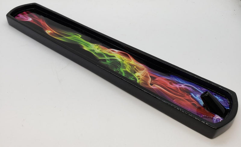 Incense Holder, Black Tray w-Rainbow Smoke