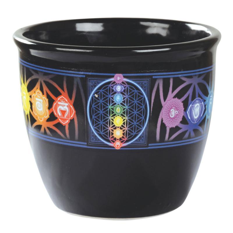 Smudge Pot, 7 Chakra Black Cer