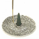 Incense Holder, Round Metal with Flower Etching